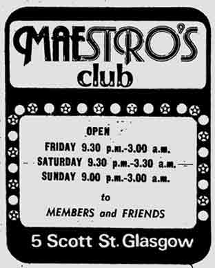 Maestro's night club advert 1976